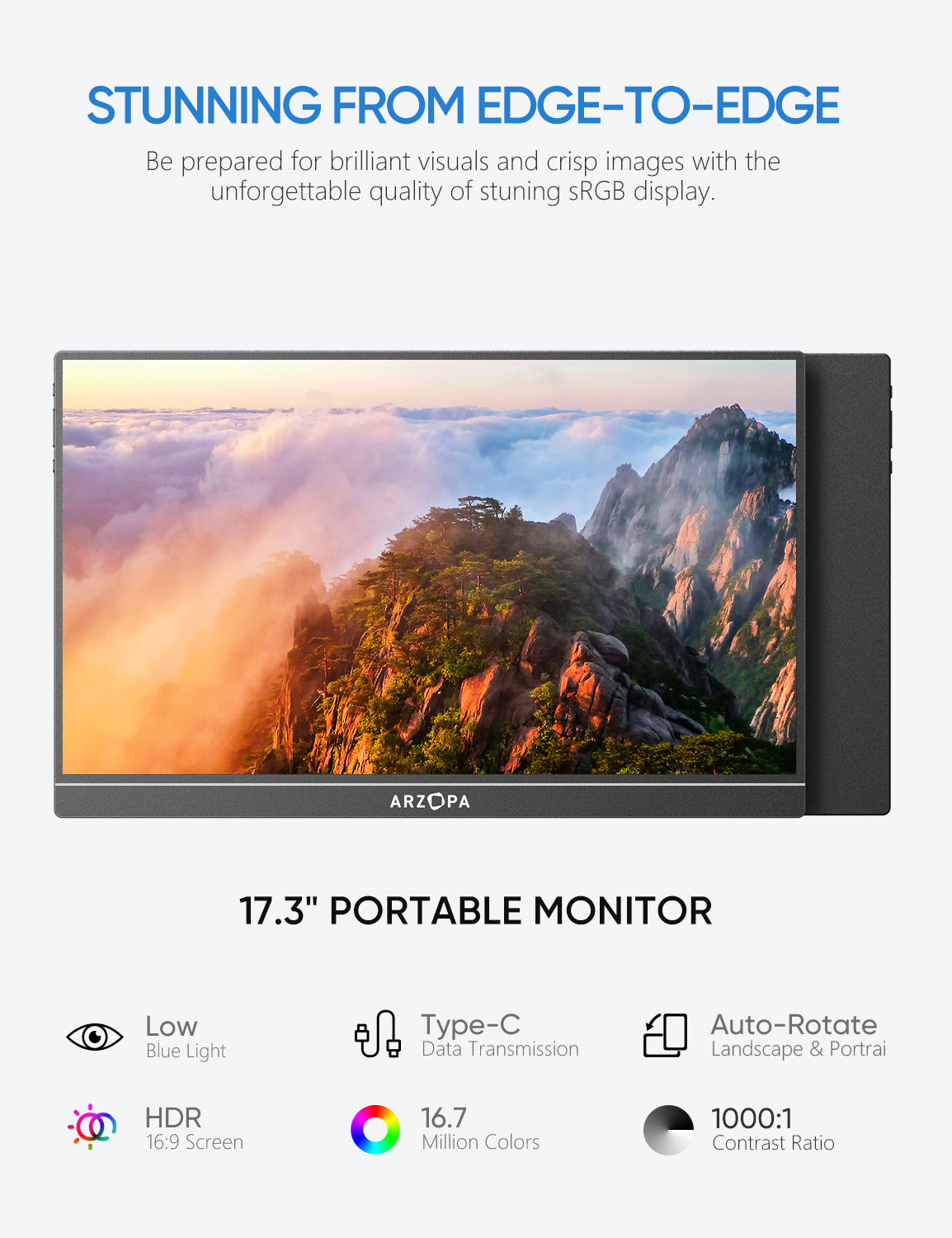 ARZOPA 17.3 FHD Portable Monitor 1080p External Display IPS