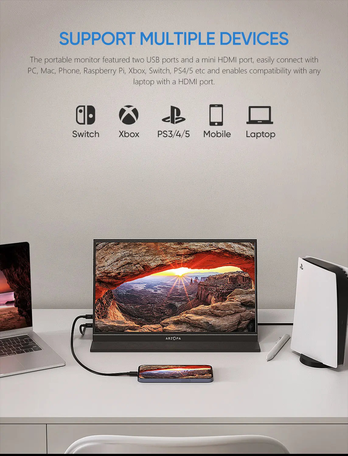 ARZOPA S1 Table - Ecran Gaming Portable 15.6 FHD - 1080P - HDMI